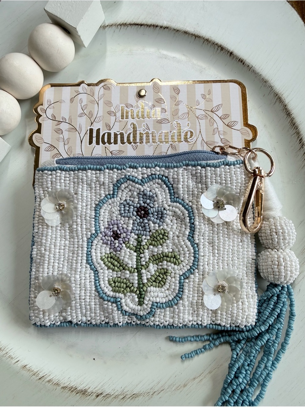 VIRAL Beaded Floral Coin Purse with Tassel